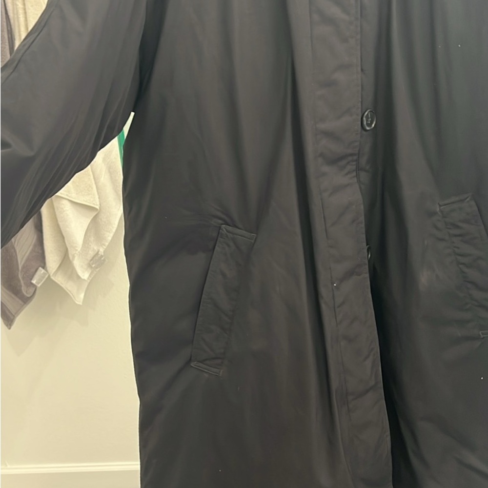 Lands' End Black Winter Long Stadium Weather-Resistant Jacket with Hood. Women L